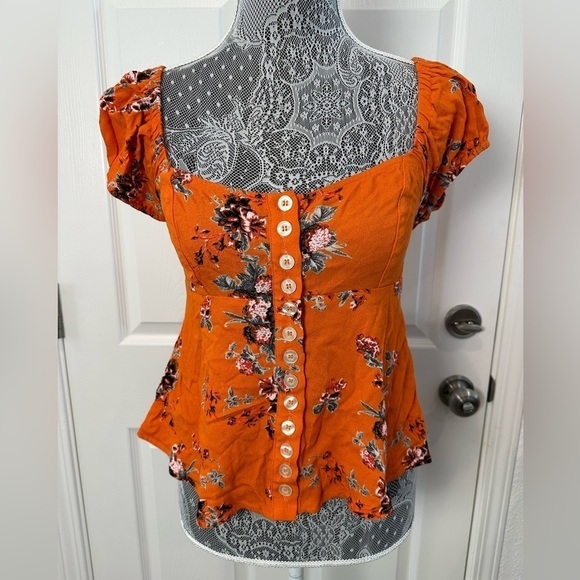Free People Tops - Free People, Orange Off the shoulder Crop Top, Size Small